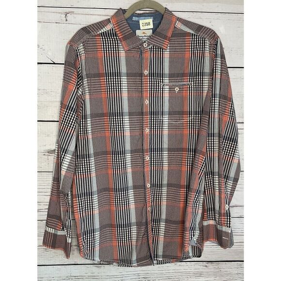 Tommy Bahama Jeans Men’s Medium Orange Western Plaid Long Sleeve‎ Button Down - Picture 3 of 11